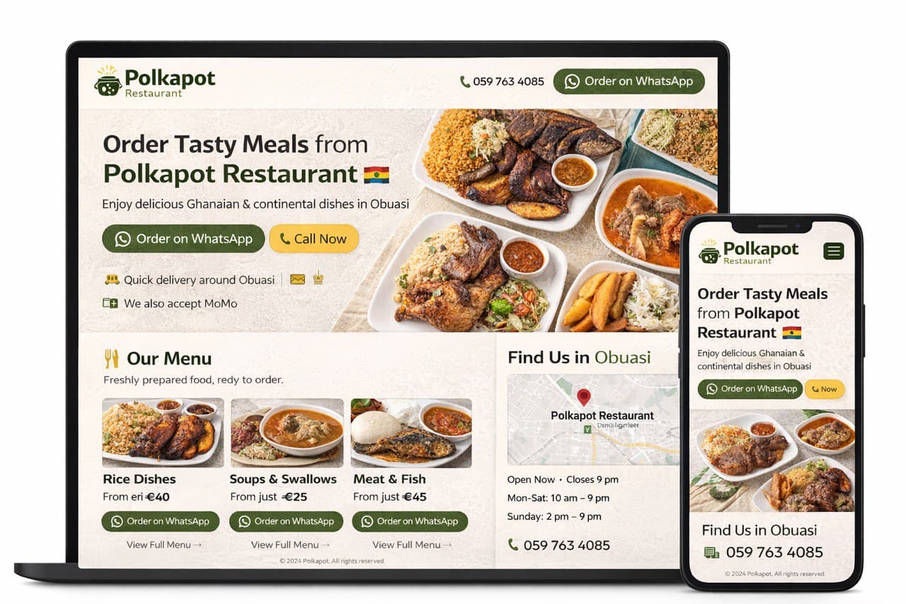 Polkapot Restaurant desktop mockup